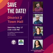 Save the Date flyer for the May District 2 Town Hall