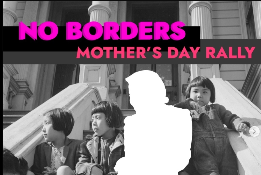 A black and white image of kids on the steps with a mother missing