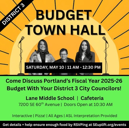 Graphic promoting budget town hall