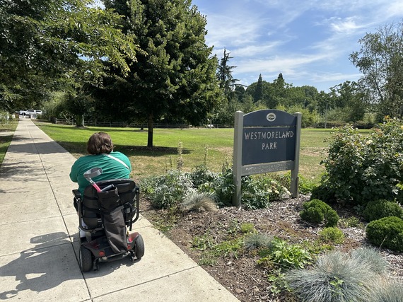 Westmoreland Park with a friend using a mobility scooter