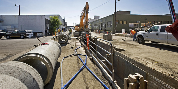 Open cut or trench for sewer main