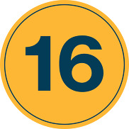 Data spotlight circle graphic shows the number 16