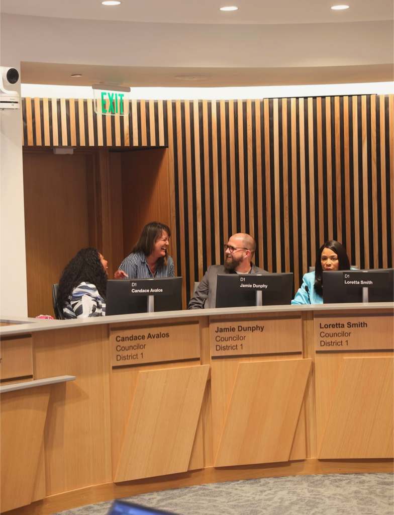 Councilors Koyama Lane, Dunphy, Smith, and Avalos at the Dais