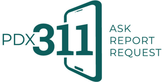 Logo for PDX 311 reads "Ask, Report, Request."
