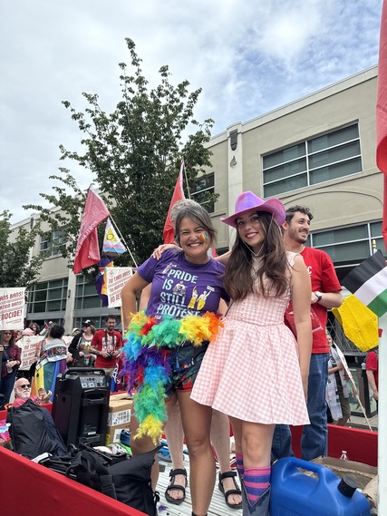 Councilors Koyama Lane and Morillo on a Float at the Portland Pride Parade
