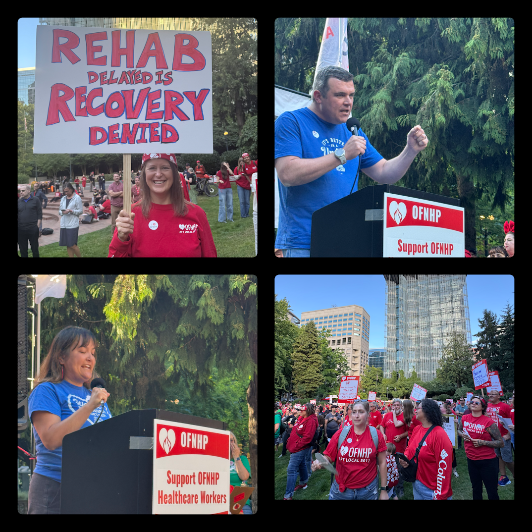 Images from Rally of Speakers, Signs, and Crowd in a Collage