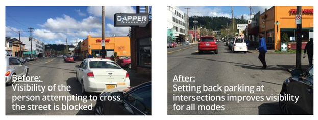 before and after of an intersection where vision clearance has been installed for visibility