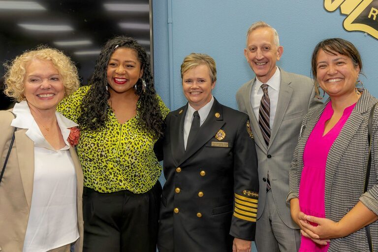 From left to right: Councilor Olivia Clark, Councilor Candace Avalos, Fire Chief Lauren Johnson, Mayor Keith Wilson, and Councilor Koyama Lane