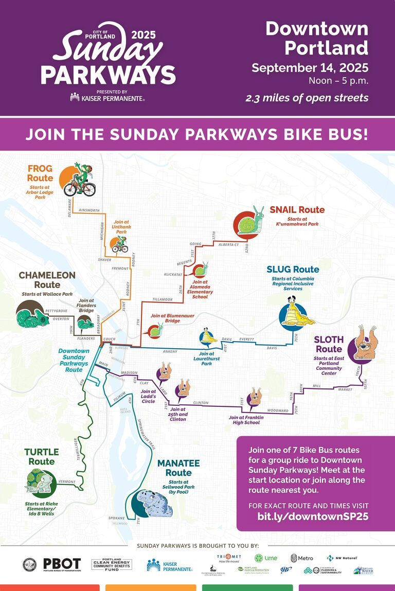 A flyer encouraging people to join a bike bus to the Portland Sunday Parkways Downtown Portland event on Sept. 14.