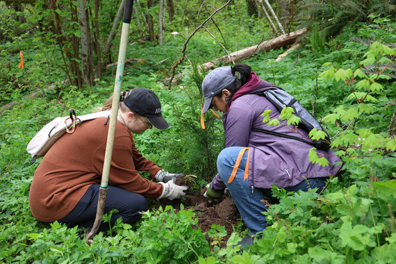 Two people volunteering at Tryon Creek