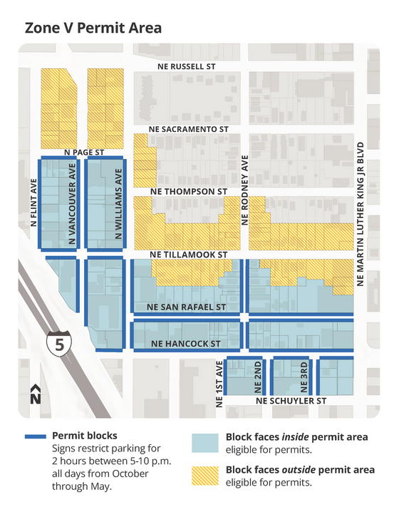 Zone V permit area map N Flint Ave to MLK Jr and Russell to Schuyler