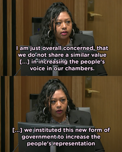 Screenshot of council meeting with text