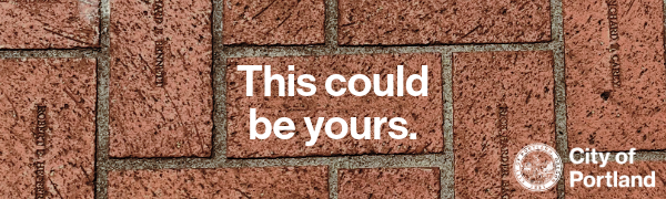 Pioneer Courthouse Square brick ground - bricks with text that says "This could be yours."