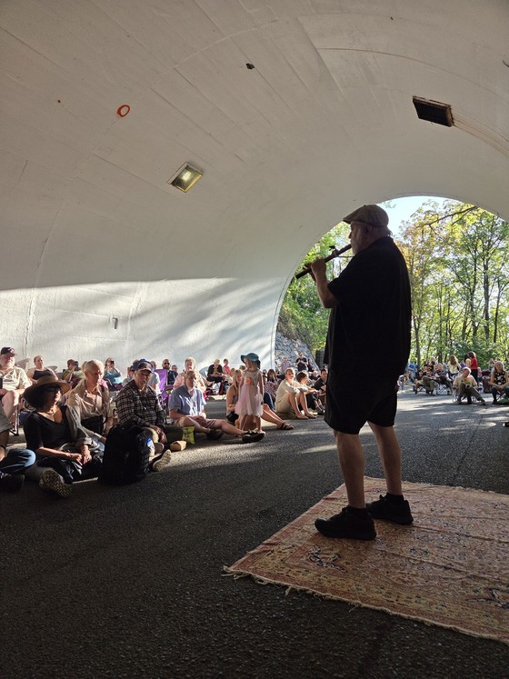 Jerry Houser, plays the Irish penny whistle and other wind instruments.