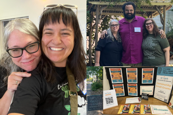Collage of several images, including several members of the staff of Southeast Uplift, Councilor Koyama Lane, and a display of Welcome Week materials