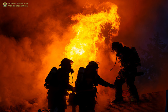 Firefighter fighting a blaze