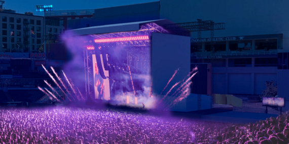 Loud rock concert with a large audience