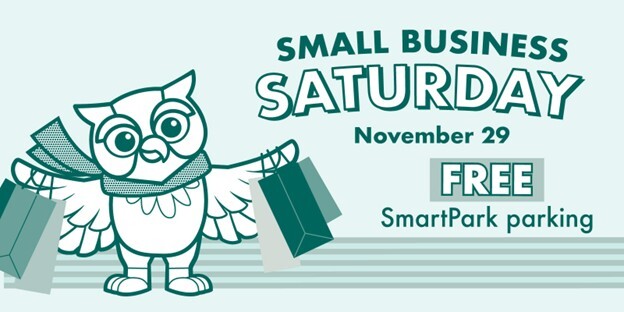 Graphic for SmartPark free parking on Black Friday for small business Saturday