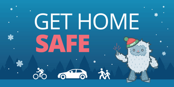 An illustration of a yeti encouraging people to get home safe this winter.