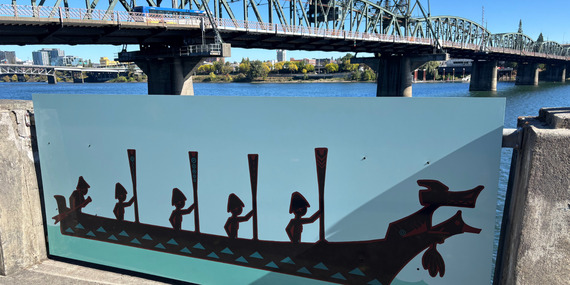 Waterfront artwork by Native American artists