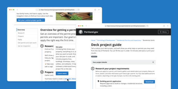 Screenshot of new permitting webpages
