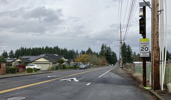 New speed cushions on a two-way street in a school zone.