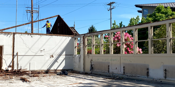 A building being deconstructed - deconstruction grant