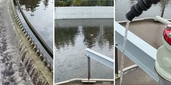Collage of video images from the wastewater treatment facility - soothing water sounds and images