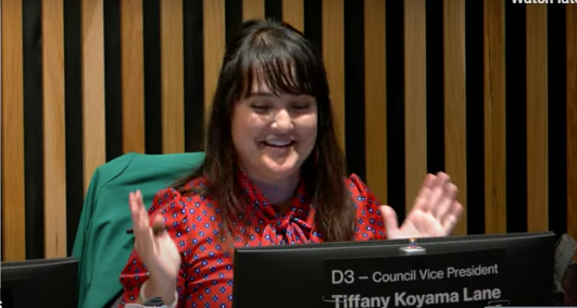 Council Vice President Tiffany Koyama Lane on the City Council dais at Thursday's meeting