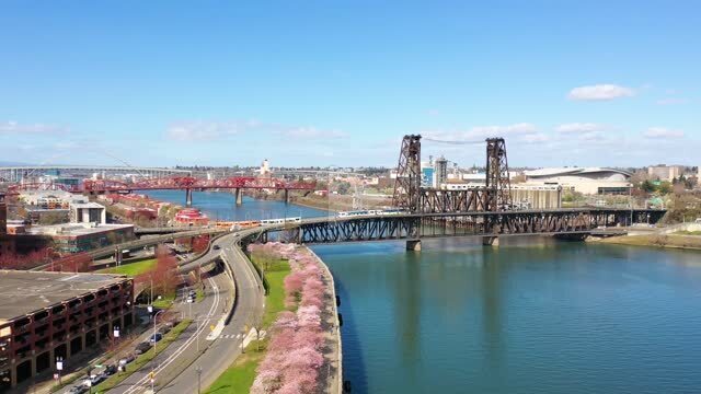 aerial over steel bridge