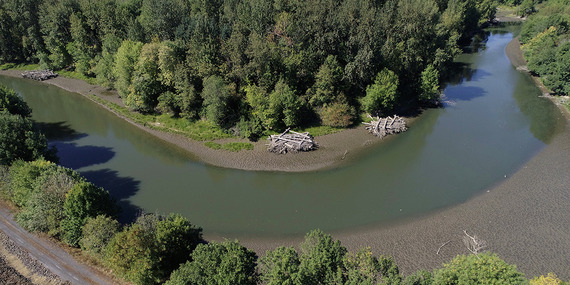 Aerial view of a river on a sunny day