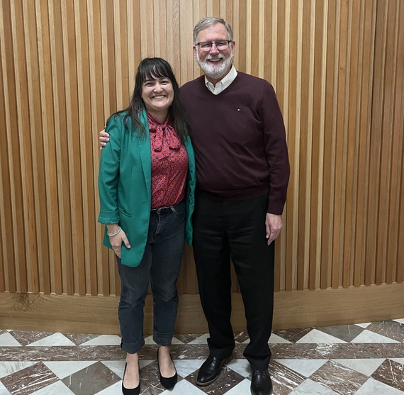 Councilor Tiffany Koyama Lane and City Administrator Michael Jordan outside Council Chambers on his last day before retirement