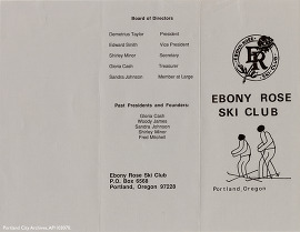 Brochure for the Ebony Rose Ski Club front side