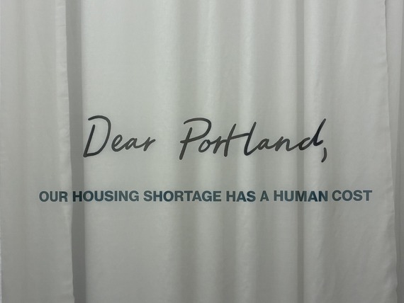 Dear Portland housing exhibit sign at Stelo Gallery in the Pearl District