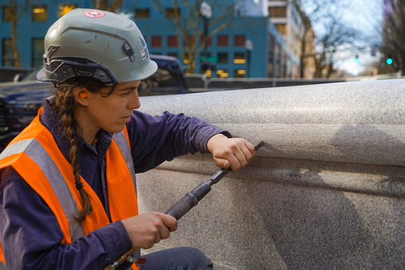 Thompson Elk Fountain granite being carved
