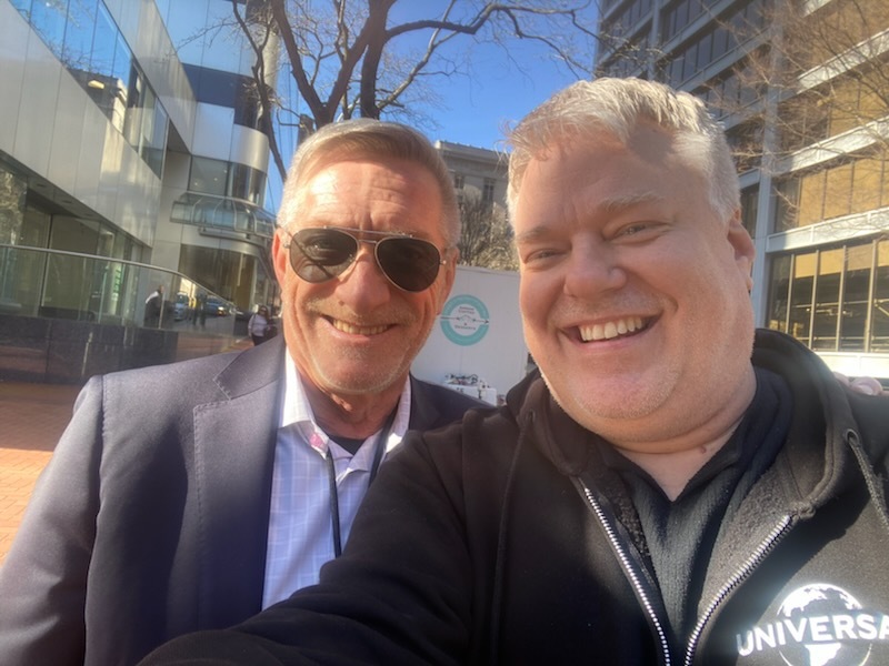 Councilor Dan Ryan with Living Room Theater's CEO Steve Herring