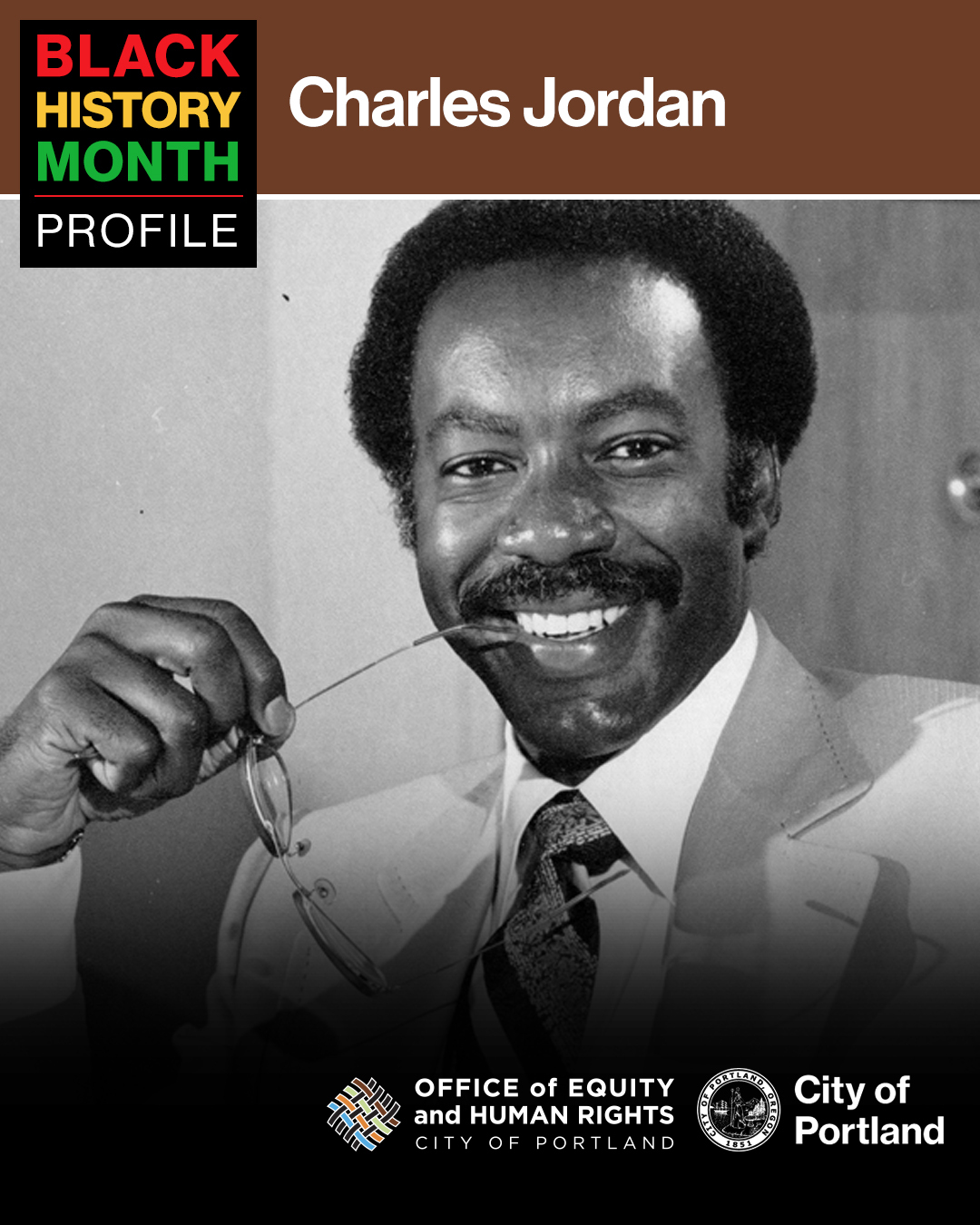 Black History Month profile graphic with photo of Charles Jordan