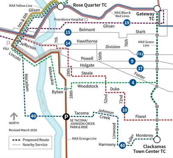 Trimet map with proposed new routes for summer 2026