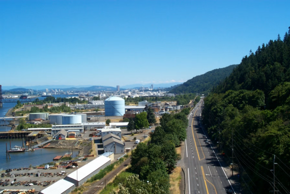 Critical Energy Infrastructure Hub in Northwest Portland looking South to downtown