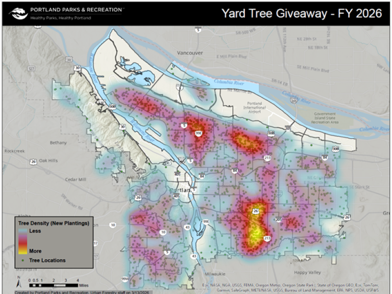 PPR - Heat map of tree planting areas in Portland