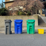 Garbage and recycling bins by the curb