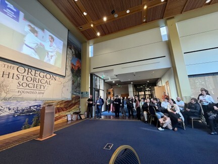 Obukan Judo presentation with people watching at the Oregon Historical Society