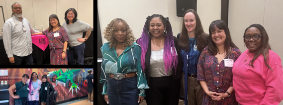 Three photos of small groups of people smiling at the camera