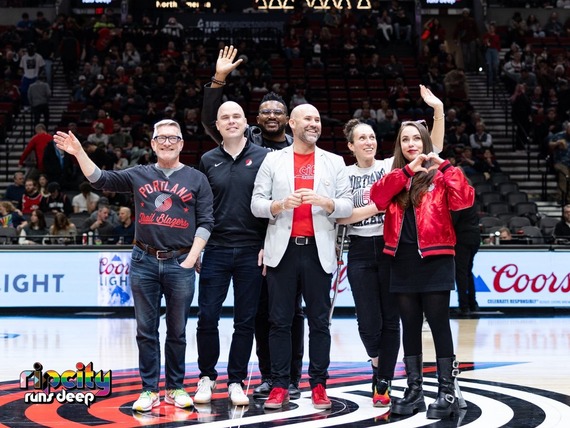 Portland City Council at Moda Center for the Trail Blazers’ Pride Celebration in December 2025. 