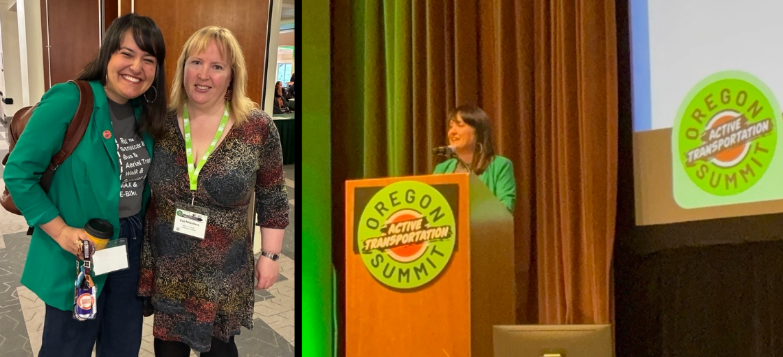 Councilor Koyama Lane meeting with Eve Nilenders from Multnomah County, and presenting at the Oregon Active Transportation Summit