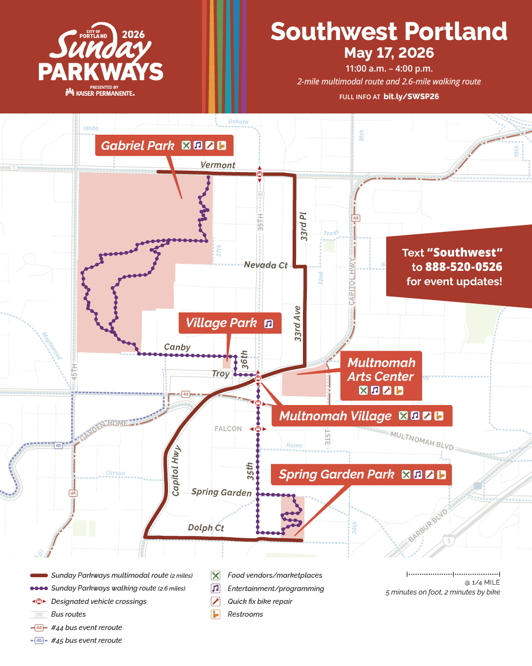 SW Sunday Parkways detailed event map for 2026