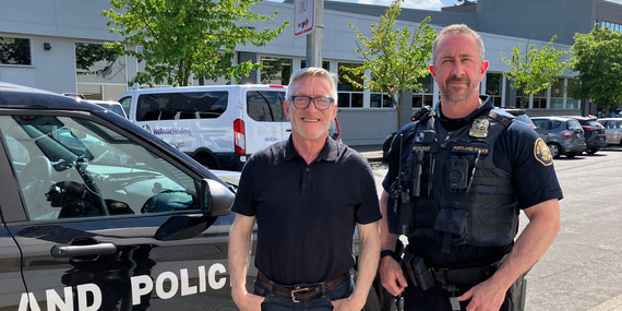 Councilor Ryan with Portland Police Officer Monsef of the North Precinct on May 8, 2026.