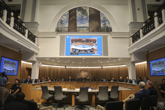 Portland City Council chamber during 2026 budget approval hearing