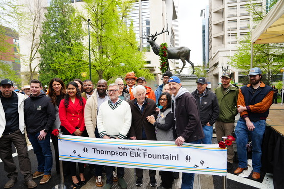 Thompson Elk statue ribbon cutting