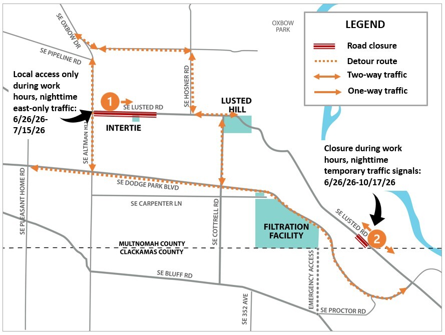 Map of project construction traffic impacts. Details in traffic controls section of enewsletter.